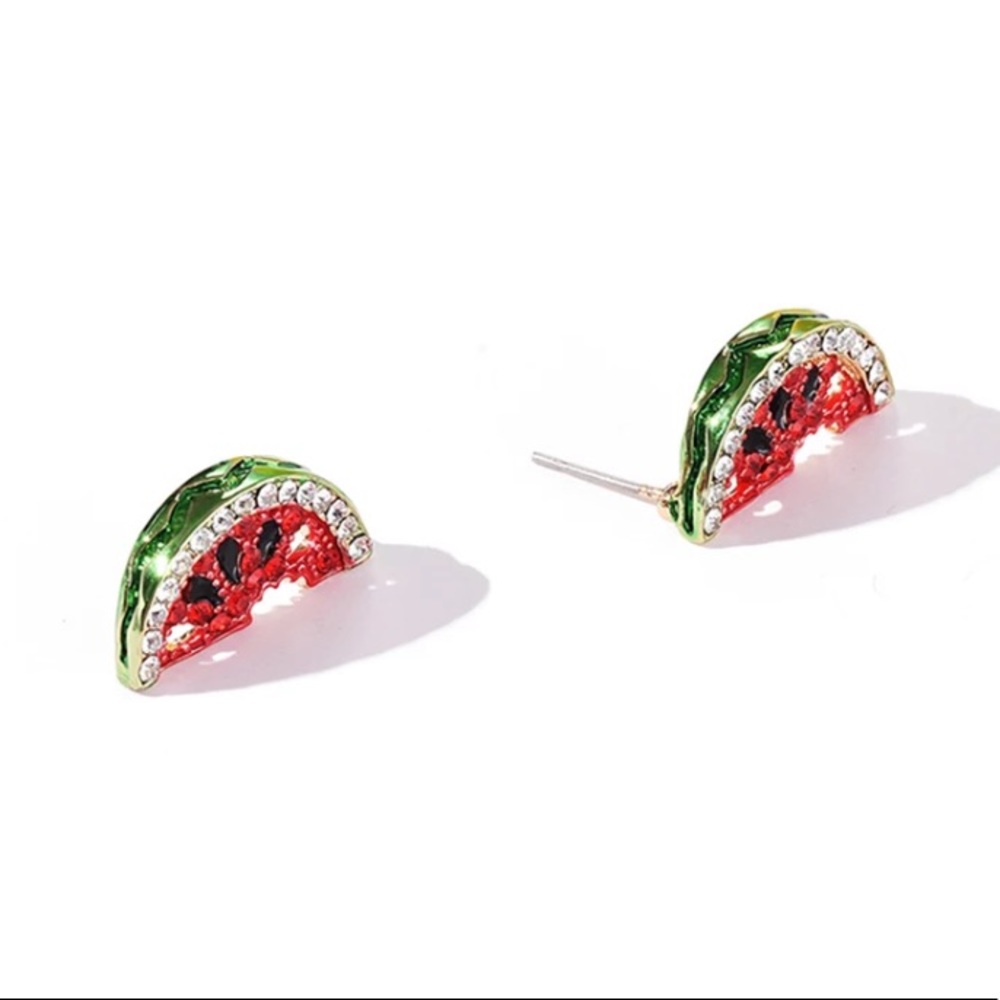 Rhinestone Watermelon 🍉 Stud Earrings - Picture 2 of 4